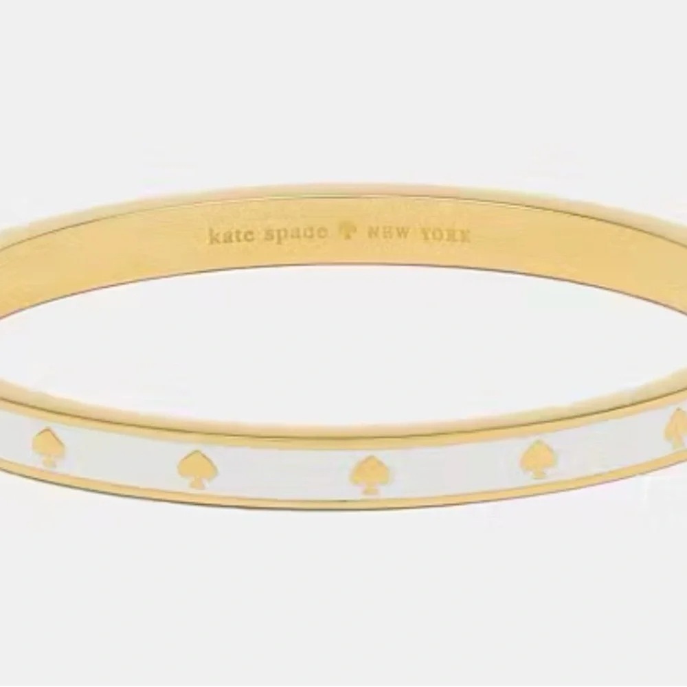 Kate Spade Spot The Spade Enamel Bangle | White & Gold Hinged Bracelet - Picture 2 of 8